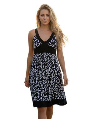 JFW Just For Wraps Tank Dress Women’s Small Black White Abstract Print Midi